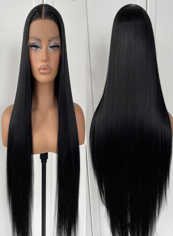 MITIMES 32inch Long Straight Lace Front Wigs Natural Black Glueless Straight Hair Lace Front Wig Pre Plucked Synthetic HD Lace Front Wig For Black Women - Image 5